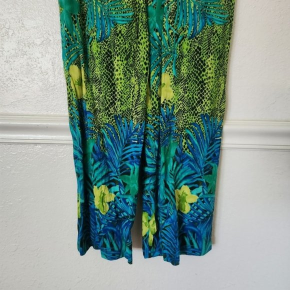 Vintage Hand Made Pants Small Green Blue Tropical Palm Tree Print - Picture 4 of 7